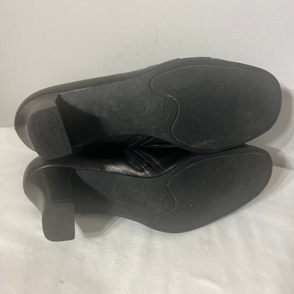 BeautiFeel Boots Ankle Black Zip Leather Heel Lady Dressy Office AntiSlip 39/8.5 - Picture 9 of 10